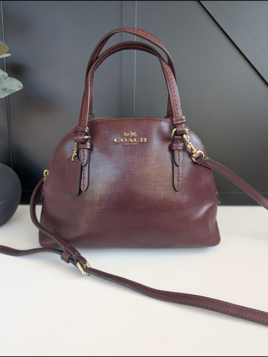Coach Handbags - COACH Pebbled Leather Satchel Handbag in Wine